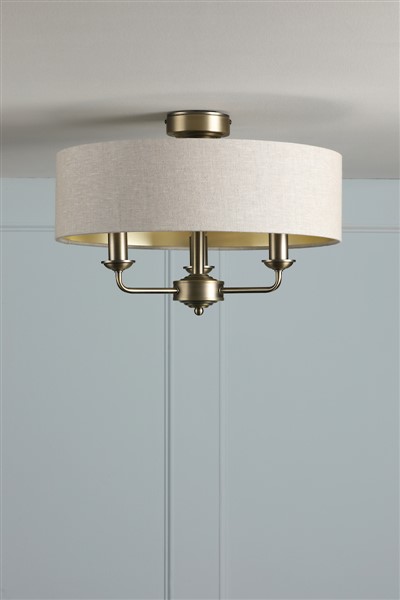 (image for) Laura Ashley Sorrento 3 Light Semi-Flush Matt Antique Brass With Natural Shade